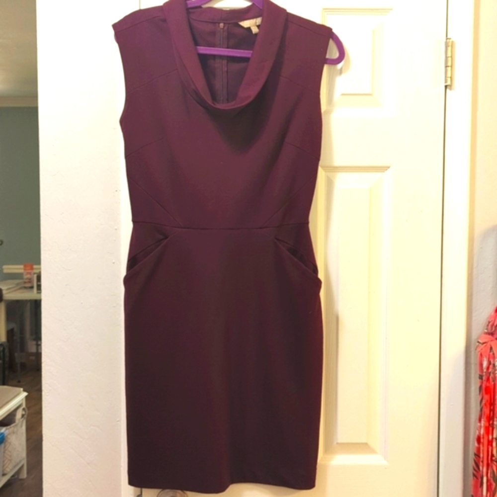 Slim Burgundy Dress with Cowl Neckline